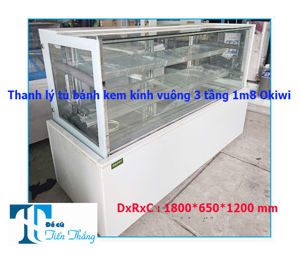 Thanh Lý Tủ Bánh Kem Kính Vuông 3 Tầng 1m8 Okiwi