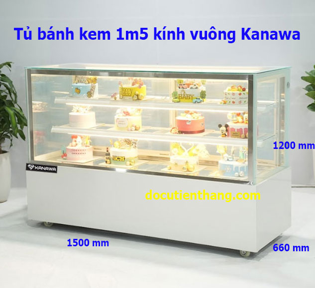 Tủ Bánh Kem 1m5 Kính Vuông Kanawa Thanh Lý