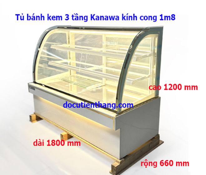 Tủ Bánh Kem Kanawa 1m8 Kính Cong 3 Tầng
