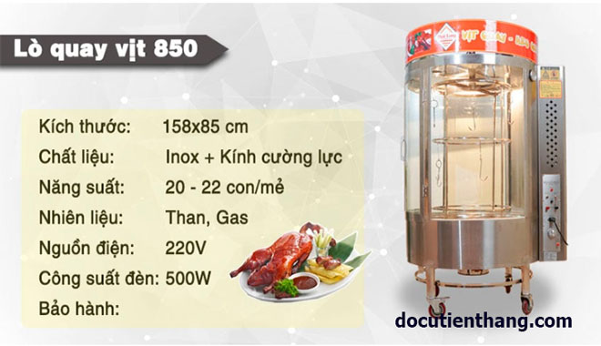 Lò Quay Gà Vịt 850 Bằng Gas Giá Rẻ