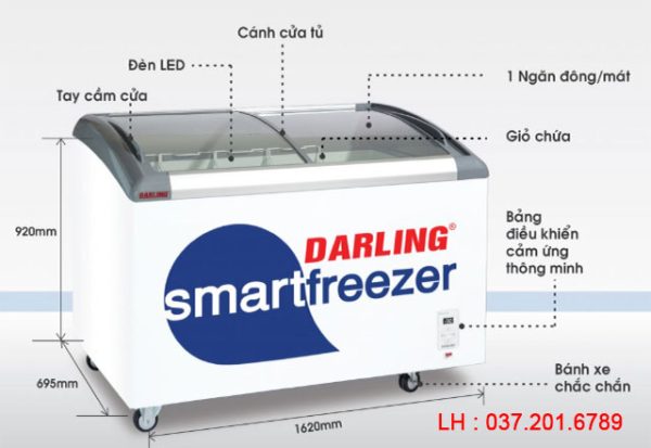 Tủ Kem Darling Dmf 6079ask 650 Lít Mặt Kính Cong