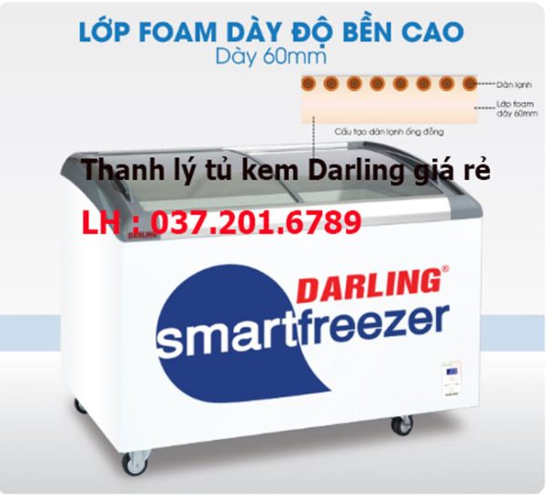 Thanh Lý Tủ Kem Darling 300 Lít Mặt Kính Cong