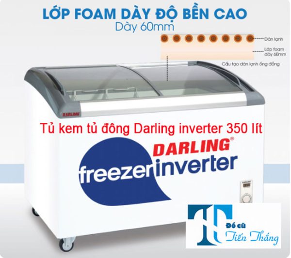 Thanh Lý Tủ Kem Tủ đông Darling Inverter 350 Lít Kính Cong