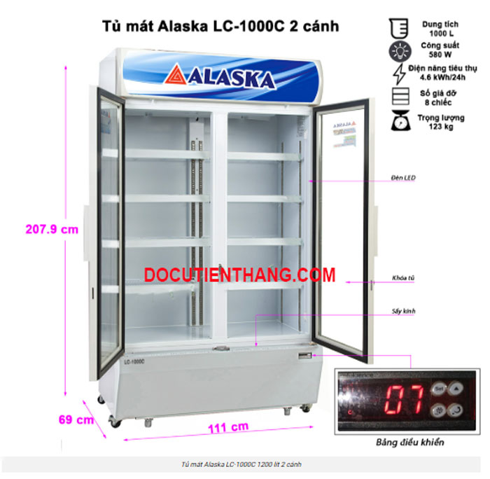 Tủ Mát Alaska 1200 Lít 2 Cánh Kính Cũ Giá Rẻ