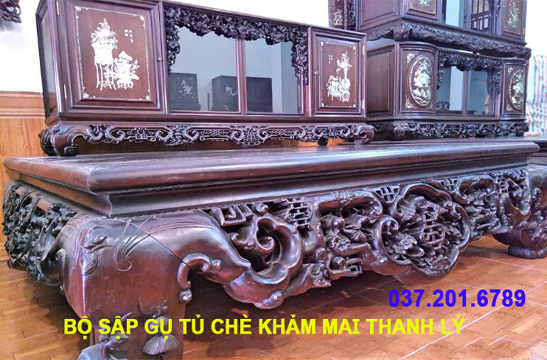 Bộ Sập Gụ Tủ Chè Khảm Mai Thanh Lý